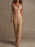 Coral Stripe Lace Trim Slip Dress