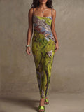 Green Abstract Marble Slip Dress