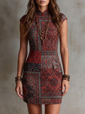 Red Paisley Patchwork Cheongsam Mini Dress