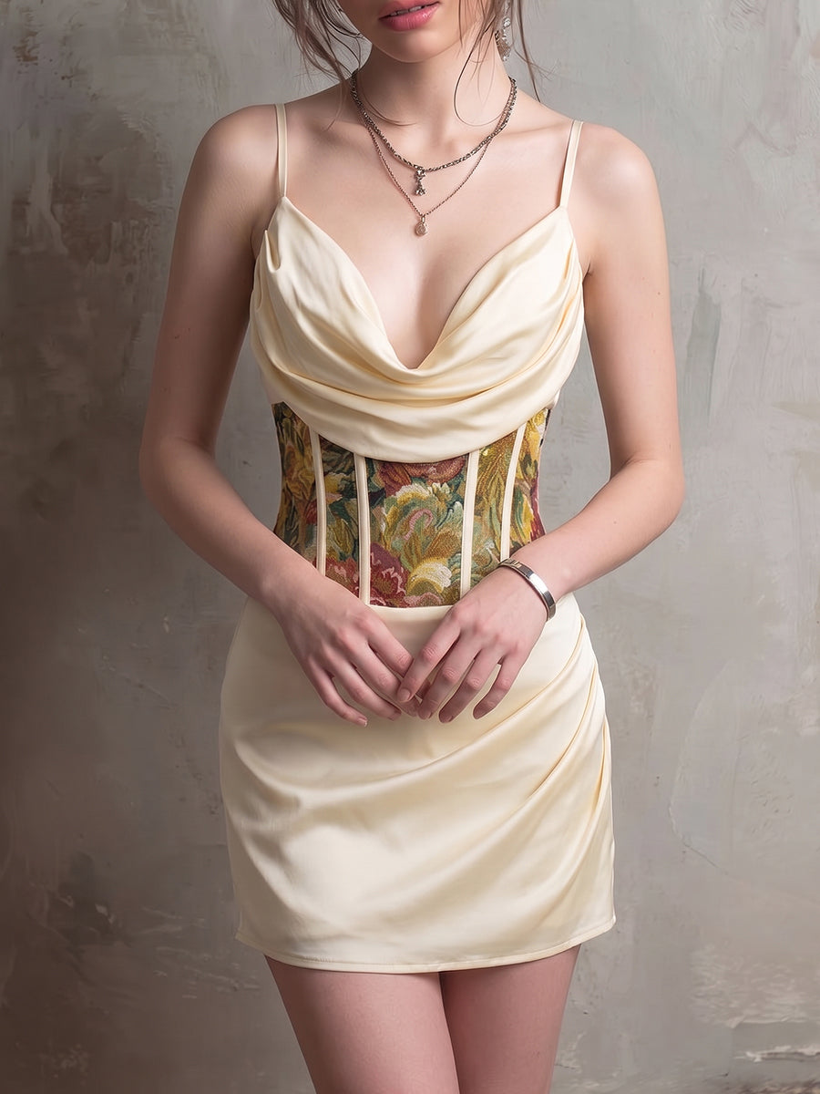 Cream Draped Corset Mini Dress