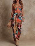 Orange Abstract Wrap Maxi Dress