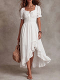 White Puff Sleeve High-Low Maxi Dress