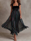 Black Velvet Lace Strap A-Line Dress