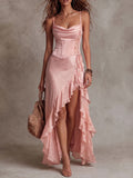 Blush Pink Corset Ruffle Maxi Dress