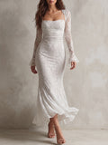 White Lace Bell Sleeve Midi Dress
