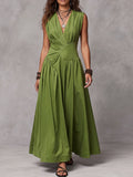 Olive Green Wrap Draped Maxi Dress