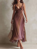 Mauve Ombre Beaded Strap Maxi Dress