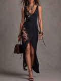 Black Lace Wrap Maxi Dress
