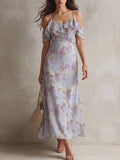 Lavender Floral Cold-Shoulder Maxi Dress