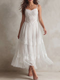 White Lace Corset Tiered Maxi Dress