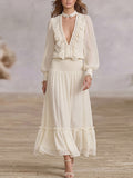 Cream Ruffle Choker Maxi Dress