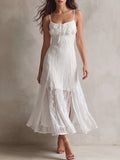 White Lace Insert Midi Dress