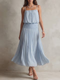 Powder Blue Gathered Strapless Maxi Dress