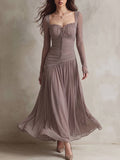 Mauve Ruched Tie-Front Maxi Dress