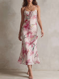 Pink Floral Tie-Front Midi Dress