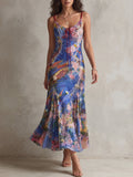 Blue Floral Tie-Front Midi Dress