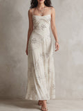 Cream Sequin Floral Maxi Dress