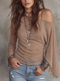 Taupe Sheer Metallic Off-Shoulder Top
