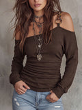 Chocolate Asymmetric Strap Off-Shoulder Top