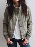 Sage Green Button-Up Stand Collar Jacket