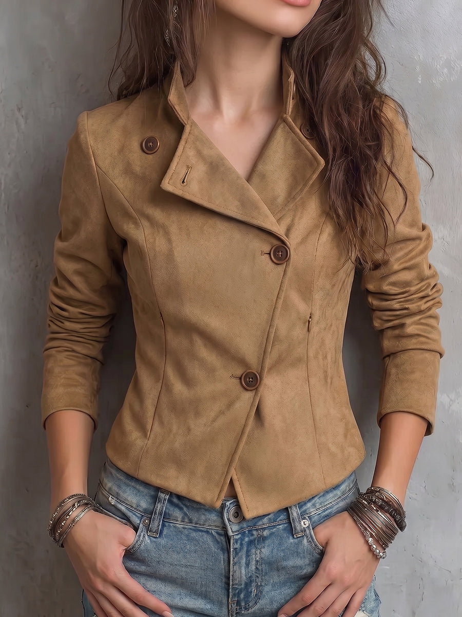 Camel Suede Asymmetric Moto Jacket