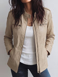 Beige Zip-Up Utility Jacket