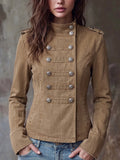 Camel Double-Breasted Military Jacket