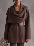 Chocolate Draped Belted Wool Coat