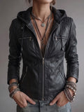 Black Hooded Leather Jacket