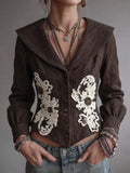 Brown Textured Floral Embroidered Blouse