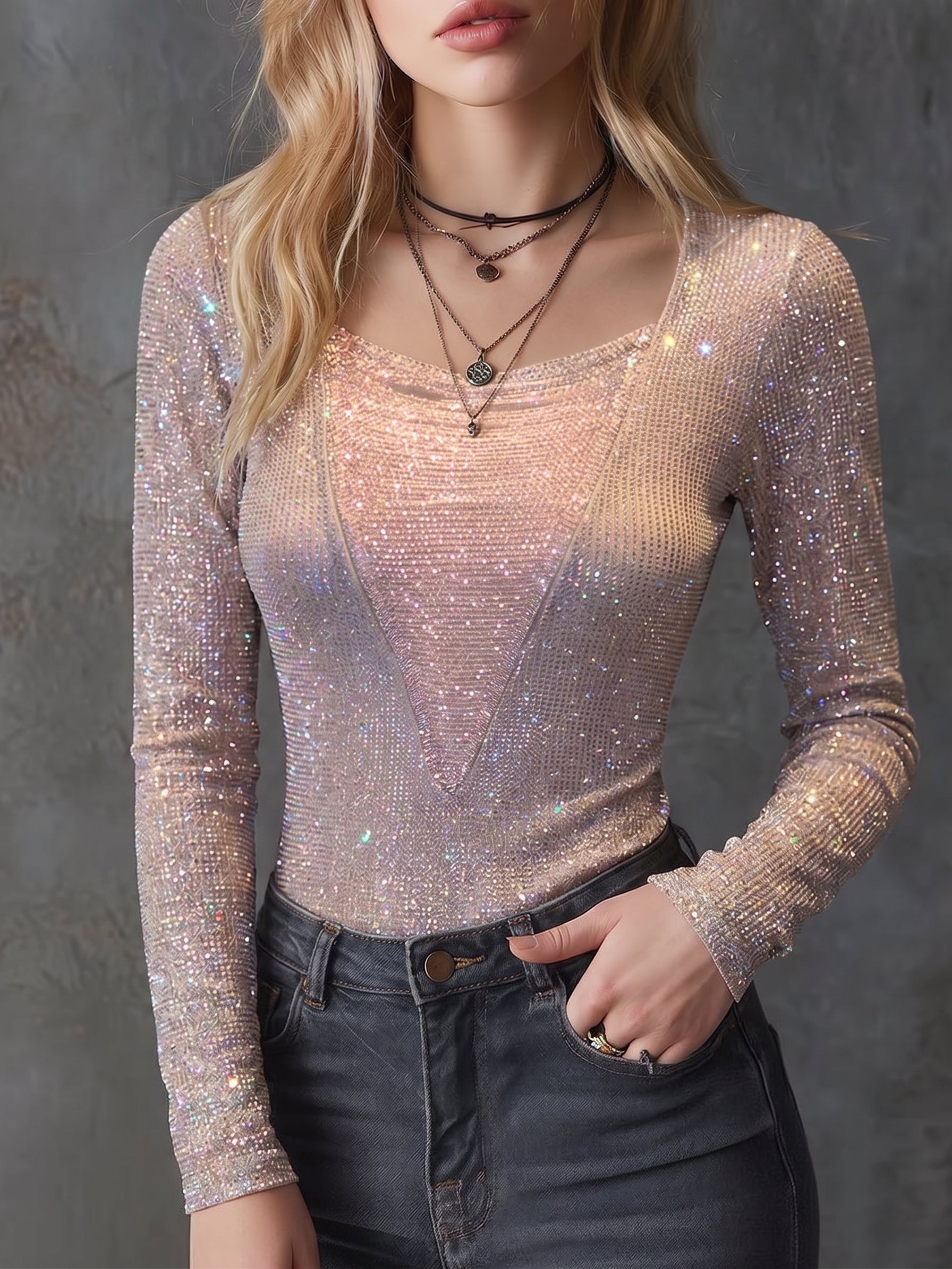 Pink Sequin Bodycon Top