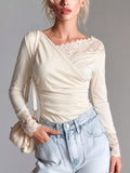 Cream Lace Panel Draped Top