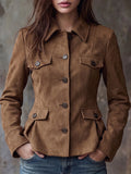 Brown Suede Utility Jacket