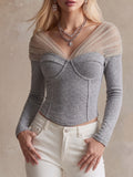 Grey Tulle Paneled Corset Top