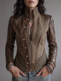 Brown Paneled Leather Tweed Jacket