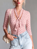 Pink Polka Dot Tie-Front Blouse