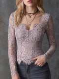 Dusty Lilac Floral Lace Long Sleeve Top