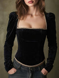 Black Velvet Gold Chain Corset Top