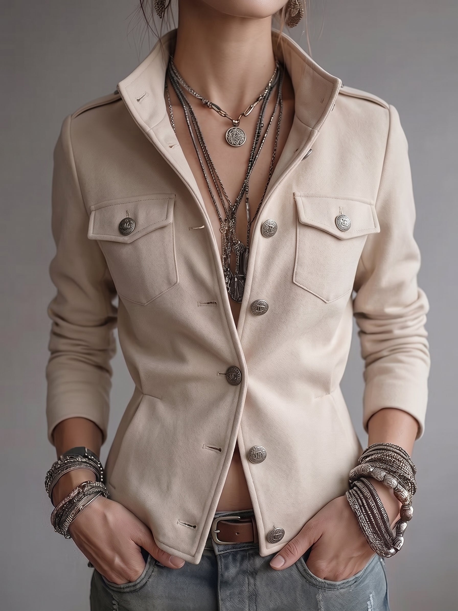 Cream Structured Safari Jacket