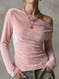 Pink Velvet Asymmetrical Draped Top