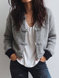 Grey Contrast Cuff Toggle Cardigan