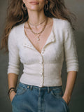White Fluffy Button-Up Cardigan