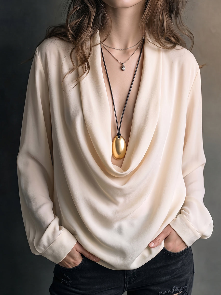 Cream Cowl Neck Drape Blouse