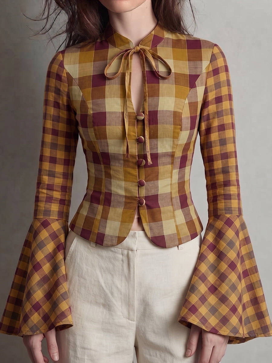 Yellow Plaid Victorian Ruffle Blouse