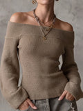 Taupe Ribbed Off-Shoulder Sweater