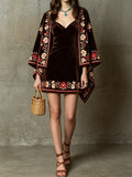 Brown Velvet Embroidered Mini Dress