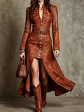 Brown Leather Embroidered Western Coat Dress
