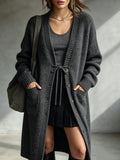 Grey Tie-Waist Longline Cardigan