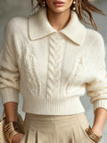 Cream Cable Knit Collared Sweater