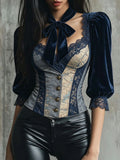 Navy Velvet Map Corset Top
